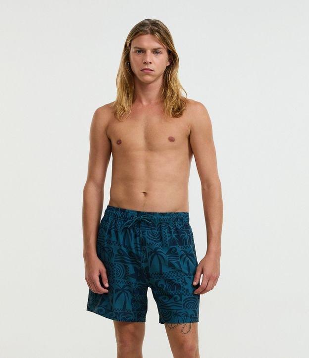 Bermuda de Banho com Estampa Tropical - 1