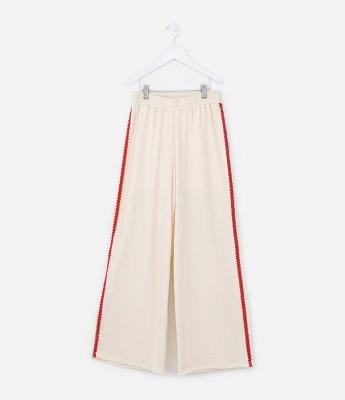 Calça Infantil Wide Leg em Anarruga com Aplicação de Sianinha - Tam 7 a 14 Anos