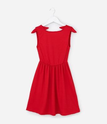 Vestido Infantil em Anarruga com Lacinho Aplicado - Tam 5 a 14 Anos