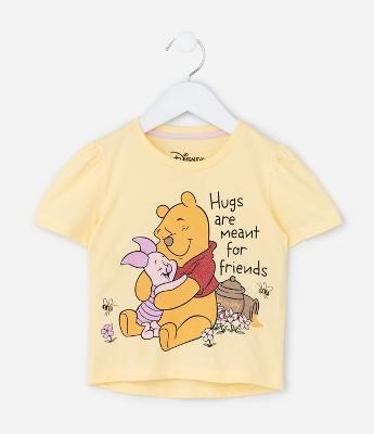 Camiseta Regular Infantil com Estampa Ursinho Pooh - Tam 1 a 6 Anos