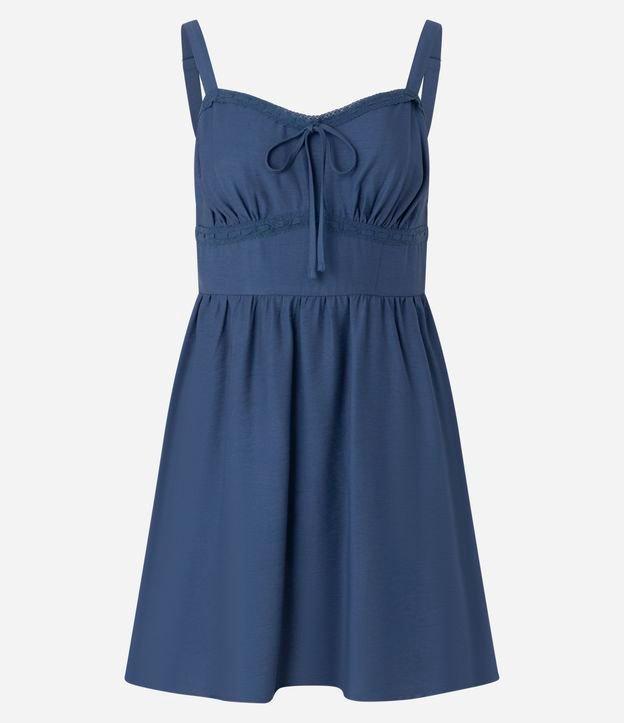 Vestido Reto Curto em Viscose com Recorte de Renda - 1