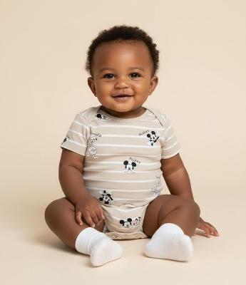 Body Infantil com Estampa de Listras Mickey - Tam 0 a 18 Meses