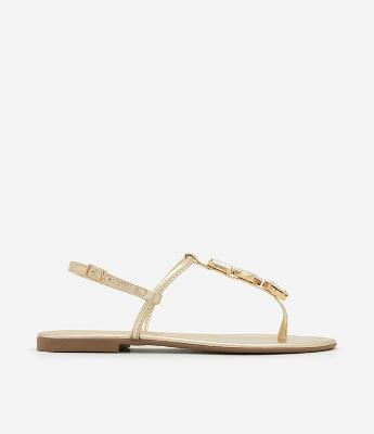 Sandália Rasteira com Tiras Finas e Pedras