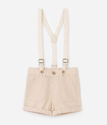 Bermuda Infantil em Linho com Suspensório - Tam 0 a 18 Meses