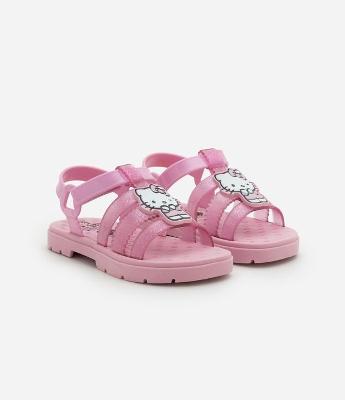 Sandália Infantil de Tiras em PU com Hello Kitty  Aplicada - Tam 19 ao 26