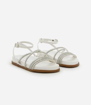 Sandália Infantil de Tiras em PU com Strass Aplicado - Tam 28 ao 33