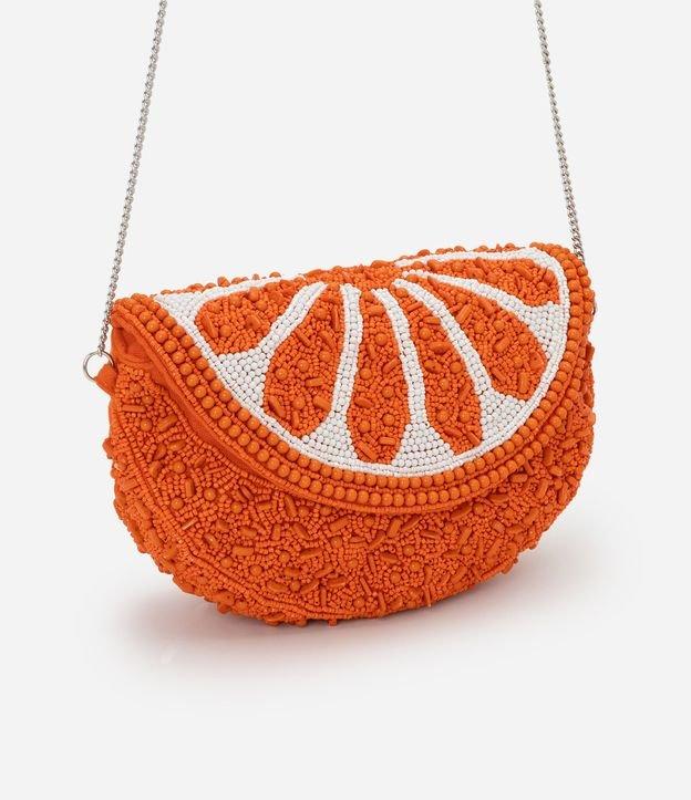 Bolsa Hobo em Miçanga com Alça Transversal e Tampa de Laranja - 1