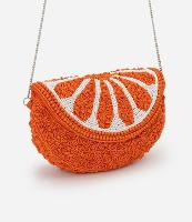 Bolsa Hobo em Miçanga com Alça Transversal e Tampa de Laranja - 1