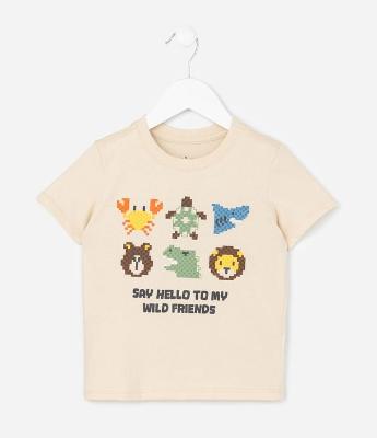 Camiseta Infantil com Estampa de Animais em Pixels - 1 a 6 Anos