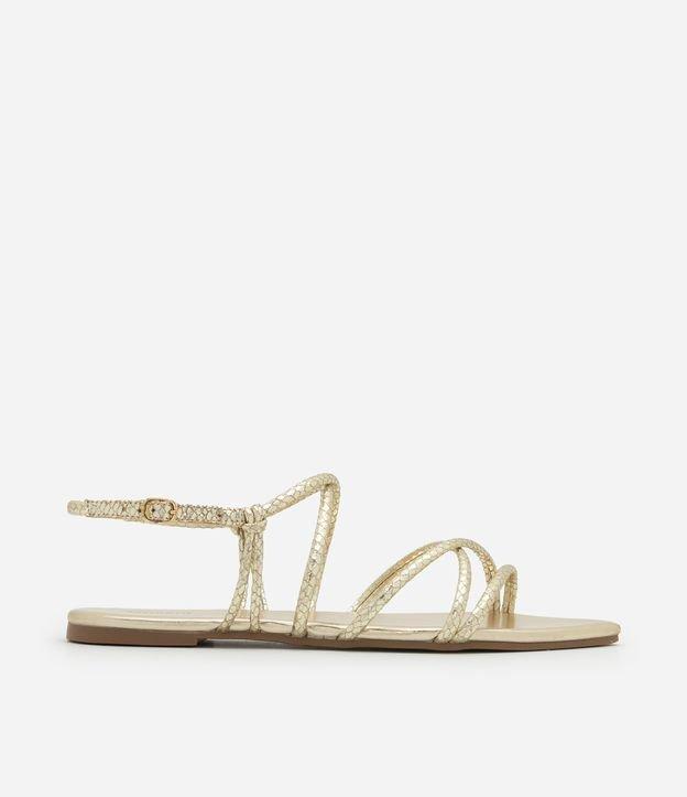 Sandália Rasteira com Bico Folha e Tiras com Efeito Cobra - 1