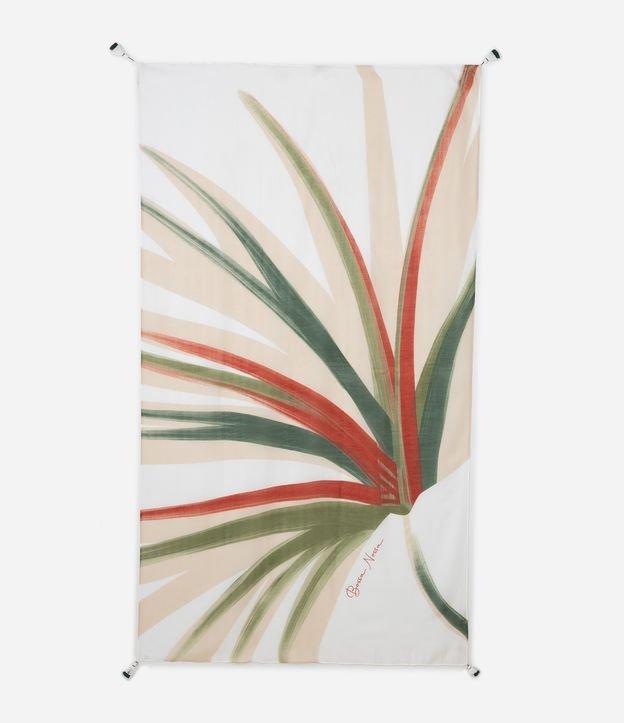 Canga Retangular em Chiffon com Estampa de Folhagem de Buriti e Tassel - 1