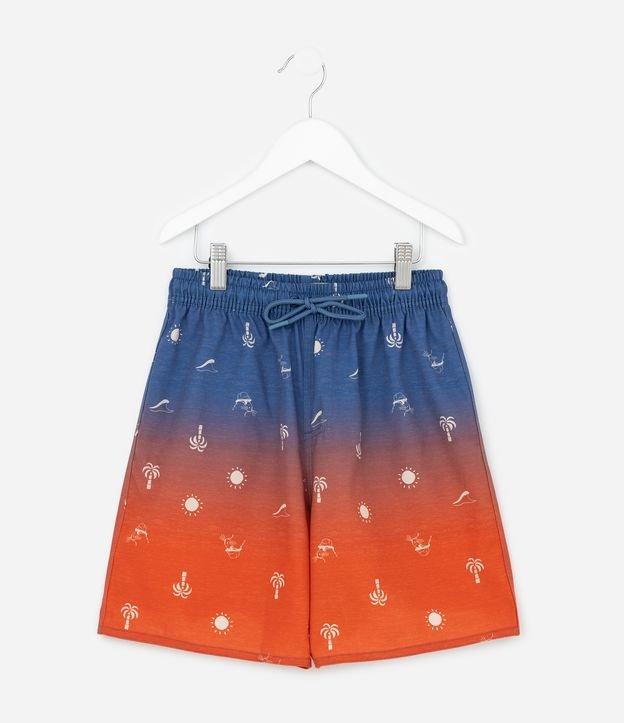 Bermuda Infantil de Banho com Estampa Degradê e Mini Ícones - Tam 5 a 14 Anos - 1