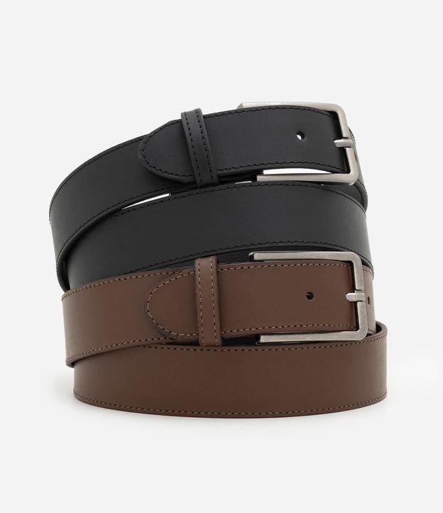 Kit 02 Cintos em Couro Liso com Fivela Metálica - 1