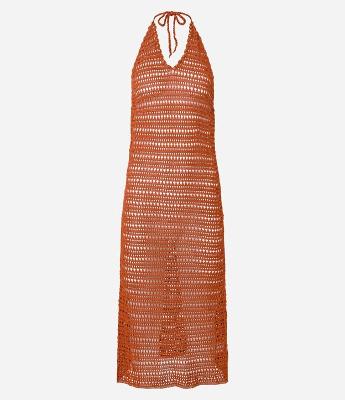 Saída de Praia Vestido em Crochê com Aviamento de Madeira