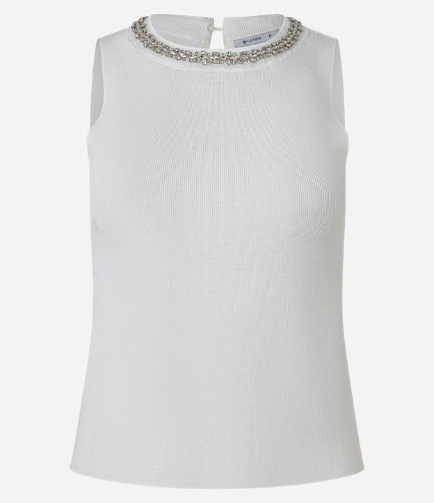 Blusa Canelada em Tricô com Colar de Strass na Gola - 1