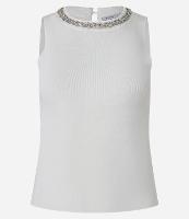 Blusa Canelada em Tricô com Colar de Strass na Gola - 1