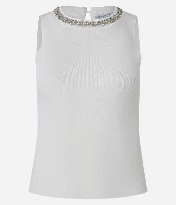 Blusa Canelada em Tricô com Colar de Strass na Gola