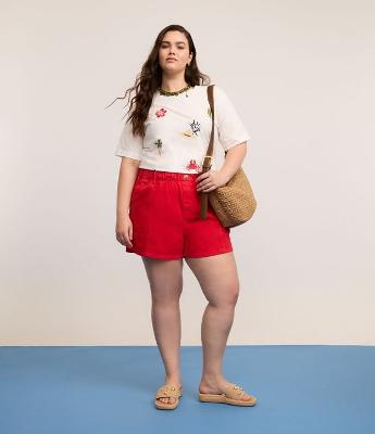 Short Comfy em Sarja com Cós Elástico e Botão Tartaruga Curve & Plus Size