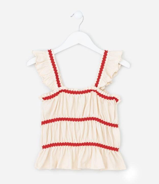 Blusa Infantil em Anarruga com Aplicação de Sianinha  Babados e Texturizada - Tam 7 a 14 Anos - 1