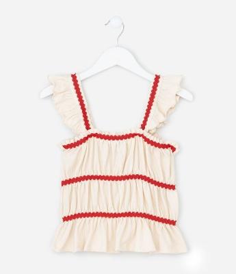 Blusa Infantil em Anarruga com Aplicação de Sianinha  Babados e Texturizada - Tam 7 a 14 Anos