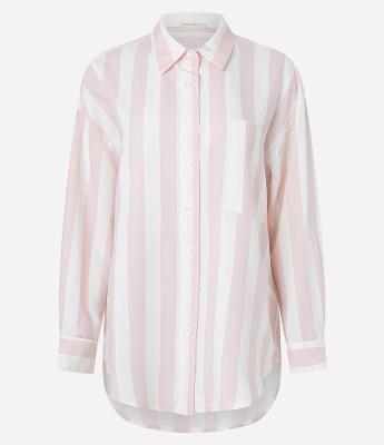 Camisa Alongada em Viscolinho com Listras Verticais