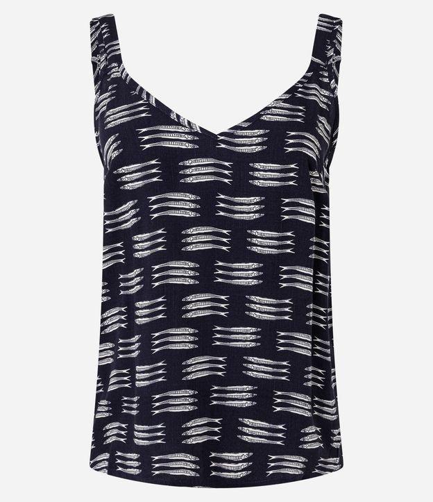 Blusa em Viscose com Decote V e Estampa de Peixes - 1