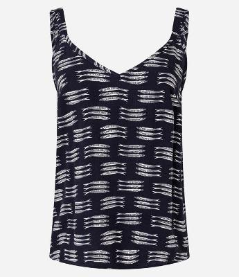 Blusa em Viscose com Decote V e Estampa de Peixes