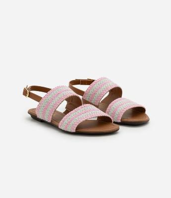 Sandália Infantil Rasteira com Estampa em Crochê - Tam 26 ao 34