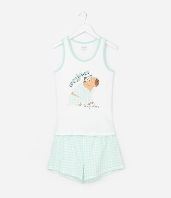 Pijama Curto Infantil com Estampa de Capivara - Tam  5 ao 14 Anos