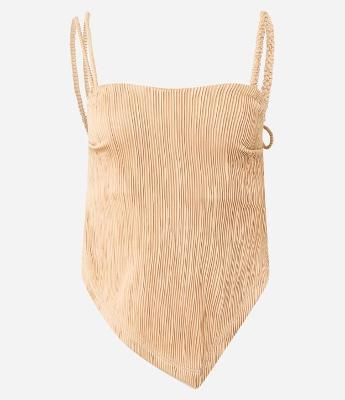 Blusa com Textura Plissada e Alças Diferenciadas com Barra Irregular