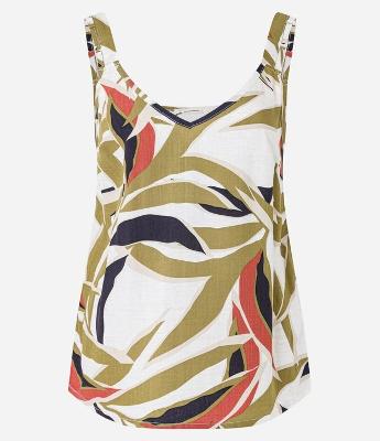 Blusa em Viscose com Decote U e Estampa Folhagem