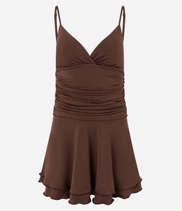 Vestido Curto em Microfibra com Franzidos e Babados - 1