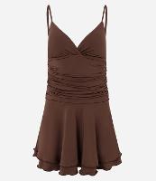 Vestido Curto em Microfibra com Franzidos e Babados - 1