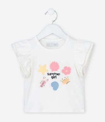 Blusa Infantil com Estampa de Praia e Lettering Summer Girl - Tam 1 a 6 Anos