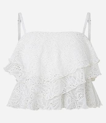 Blusa em Renda com com Babados e Alças Rabo de Rato