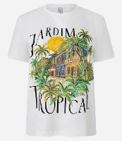 Camiseta T-Shirt  em Algodão com Estampa Tropical e Paetês - 1