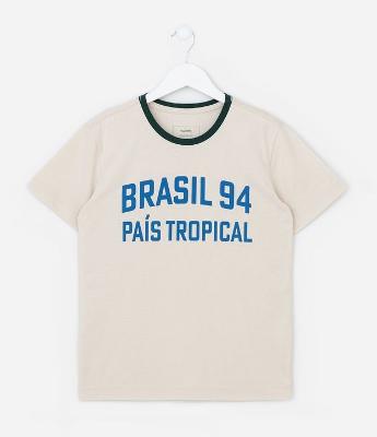 Camiseta Infantil com Lettering Brasil País Tropical - Tam 5 a 14 Anos