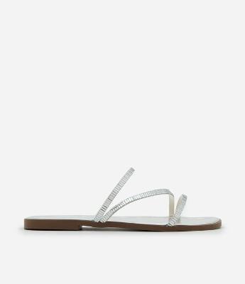 Sandália Rasteira com Tiras Finas e Espelinhos