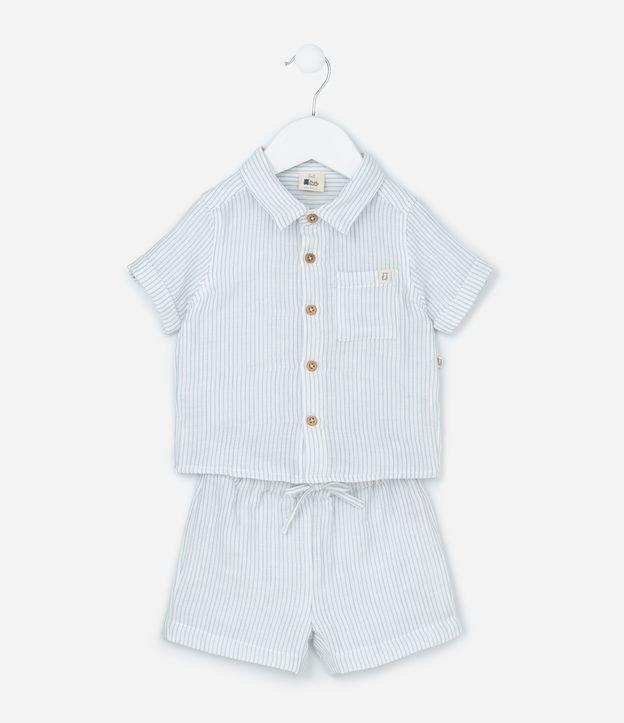 Conjunto Infantil em Tricoline com Estampa de Listras - Tam 0 a 18 Meses - 1