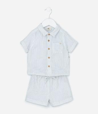 Conjunto Infantil em Tricoline com Estampa de Listras - Tam 0 a 18 Meses