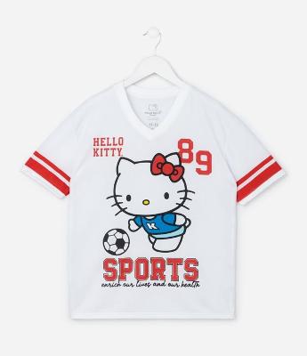 Camiseta Infantil Oversized com Estampa e Lettering Hello Kitty - Tam 5 a 14 Anos