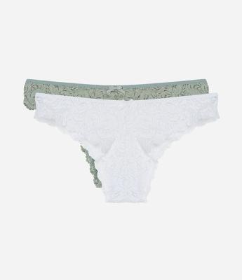 Kit 02 Calcinhas Biquíni em Renda Floral