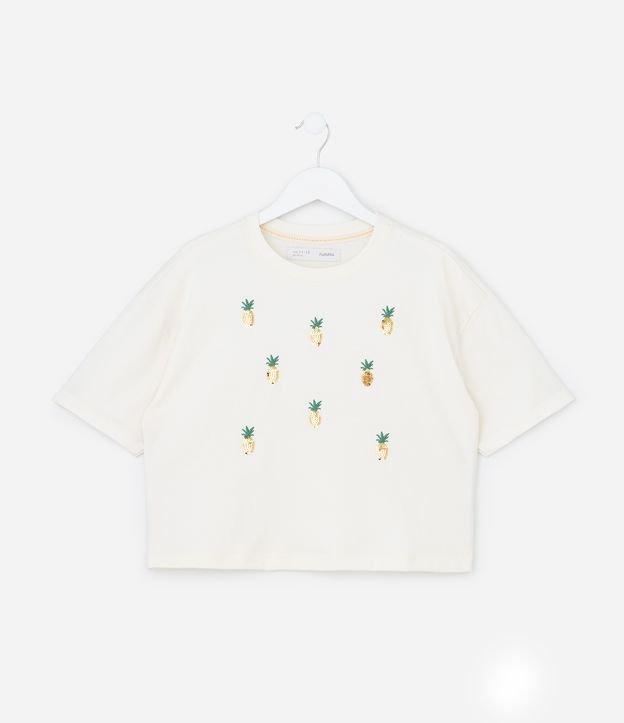 Camiseta Curta Infantil com Bordado Abacaxi em Paetês - Tam 5 a 14 Anos - 1