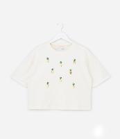 Camiseta Curta Infantil com Bordado Abacaxi em Paetês - Tam 5 a 14 Anos - 1