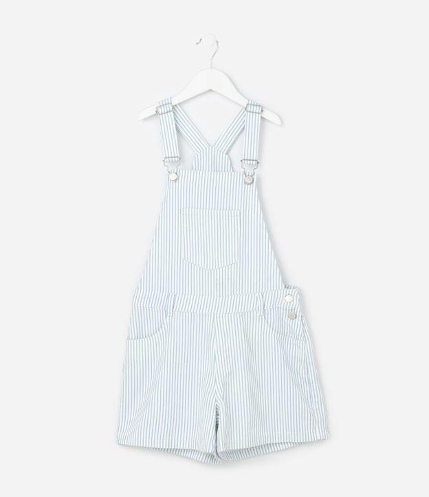 Jardineira Infantil em Jeans com Estampa de Listras e Bolso - Tam 5 a 14 Anos - 1