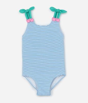 Maiô Infantil com Estampa Listrada e Cerejas Aplicadas - Tam  1 a 4 Anos
 1 ao 4