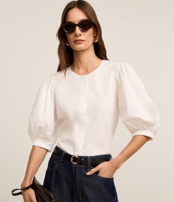 Blusa em Tricoline com Manga Bufante 3/4