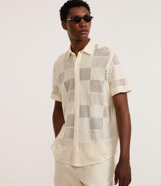 Camisa Comfort em Algodão com Textura Patchwork Quadriculada - 1