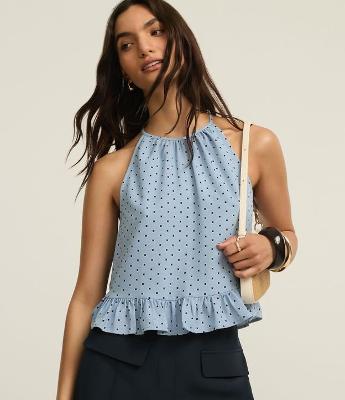 Blusa em Airflow com Babado e Estampa Poá Quadriculada