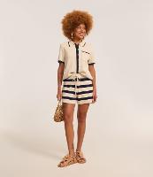 Short Listrado em Tricô com Efeito Crochê - 1